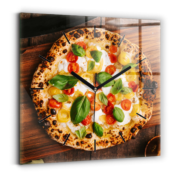 Ceas pătrat de perete din sticlă pizza italiană
