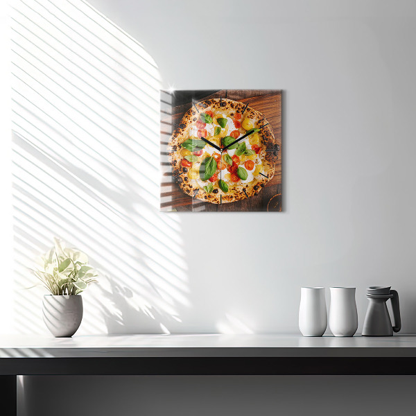 Ceas pătrat de perete din sticlă pizza italiană