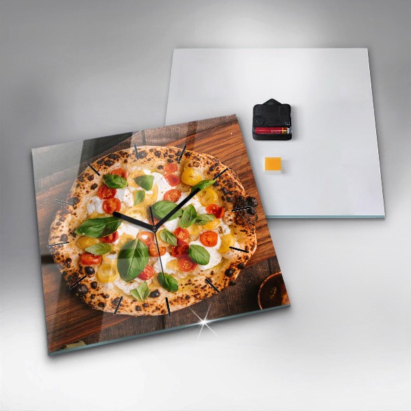 Ceas pătrat de perete din sticlă pizza italiană