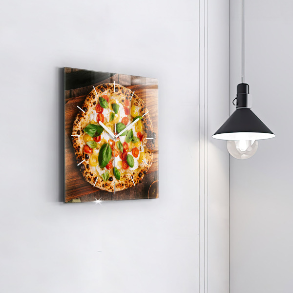 Ceas pătrat de perete din sticlă pizza italiană