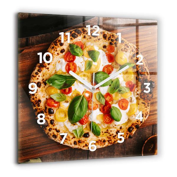 Ceas pătrat de perete din sticlă pizza italiană