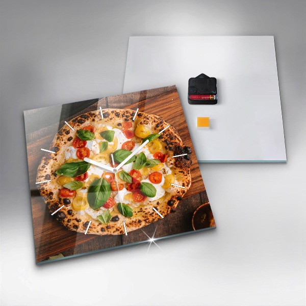 Ceas pătrat de perete din sticlă pizza italiană