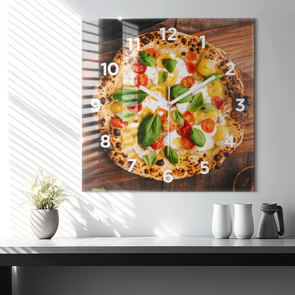 Ceas pătrat de perete din sticlă pizza italiană