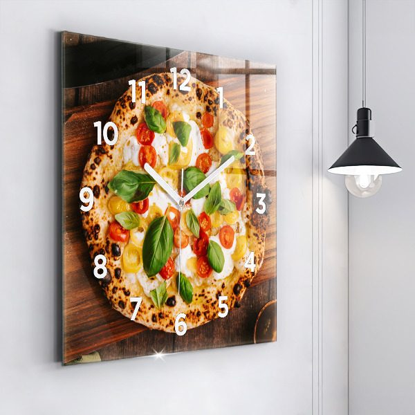 Ceas pătrat de perete din sticlă pizza italiană