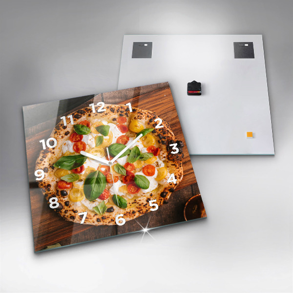 Ceas pătrat de perete din sticlă pizza italiană
