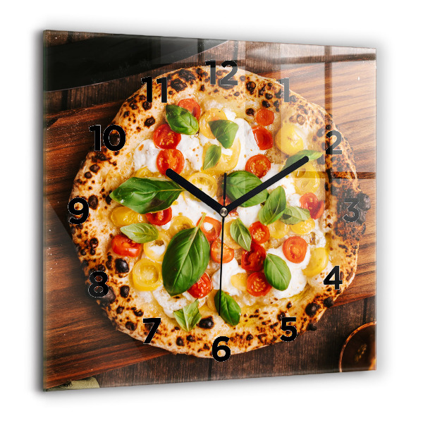 Ceas pătrat de perete din sticlă pizza italiană
