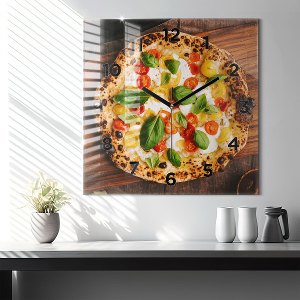 Ceas pătrat de perete din sticlă pizza italiană