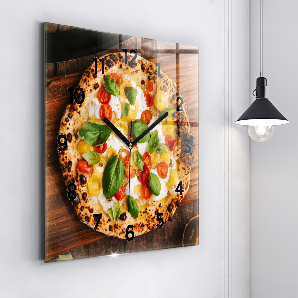 Ceas pătrat de perete din sticlă pizza italiană
