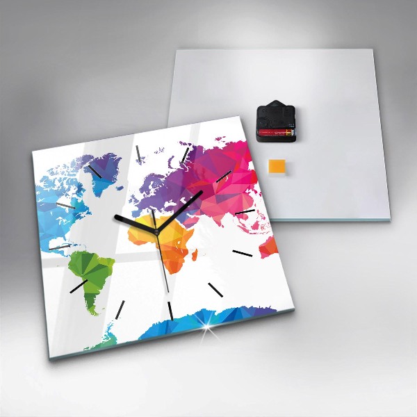 Ceas pătrat de perete din sticlă Harta lumii abstracte