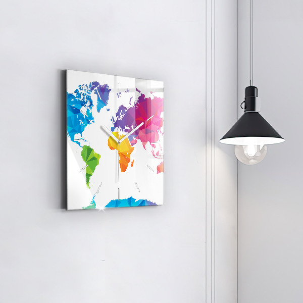 Ceas pătrat de perete din sticlă Harta lumii abstracte