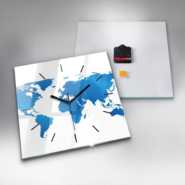 Ceas pătrat de perete din sticlă Harta lumii