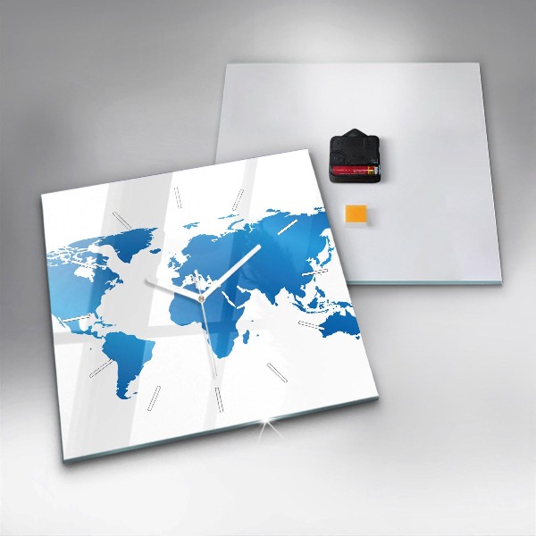 Ceas pătrat de perete din sticlă Harta lumii