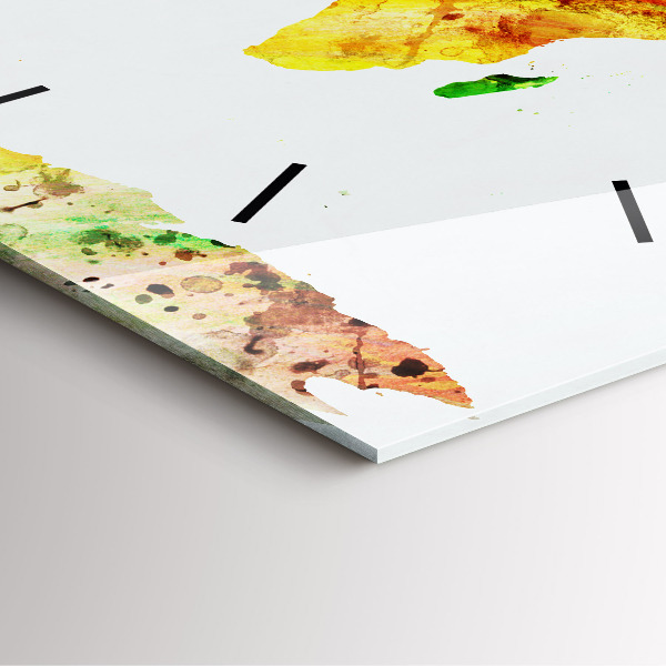 Ceas pătrat de perete din sticlă Harta lumii acuarela