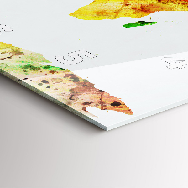 Ceas pătrat de perete din sticlă Harta lumii acuarela