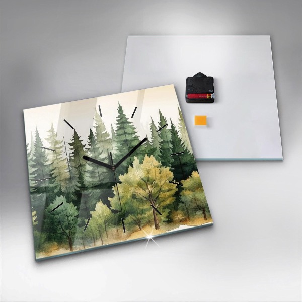 Ceas pătrat de perete din sticlă Peisaj forestier