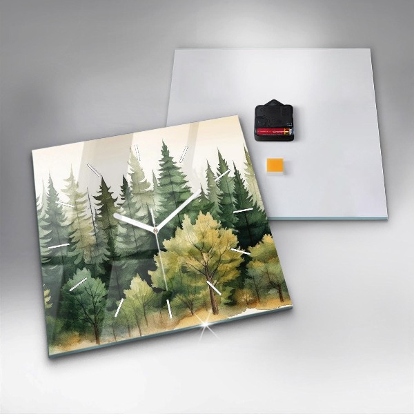 Ceas pătrat de perete din sticlă Peisaj forestier
