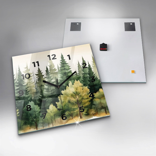 Ceas pătrat de perete din sticlă Peisaj forestier