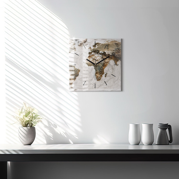 Ceas pătrat de perete din sticlă Harta lumii vechi