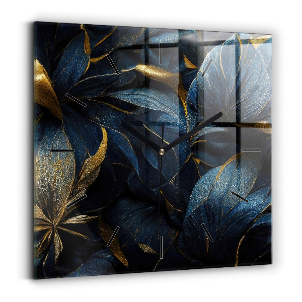 Ceas pătrat de perete din sticlă Flori decorative