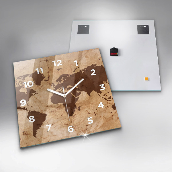 Ceas pătrat de perete din sticlă Harta lumii vintage