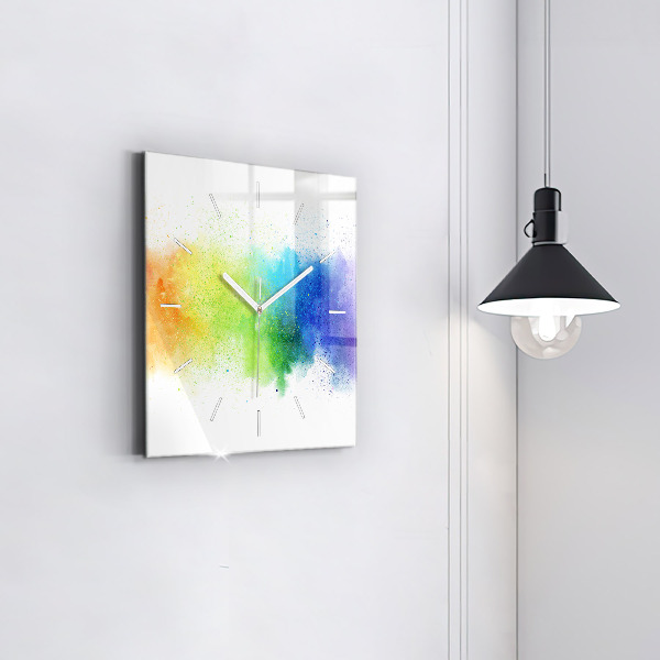 Ceas pătrat de perete din sticlă Curcubeu abstract