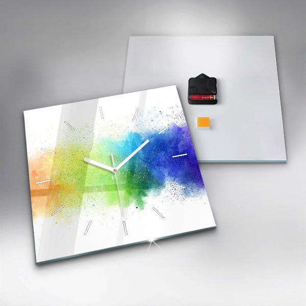 Ceas pătrat de perete din sticlă Curcubeu abstract