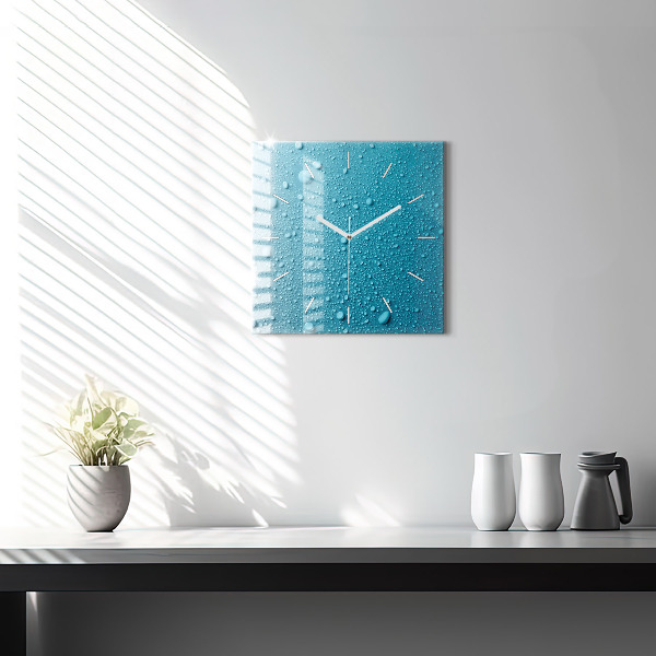 Ceas pătrat de perete din sticlă Picături de apă pe sticlă