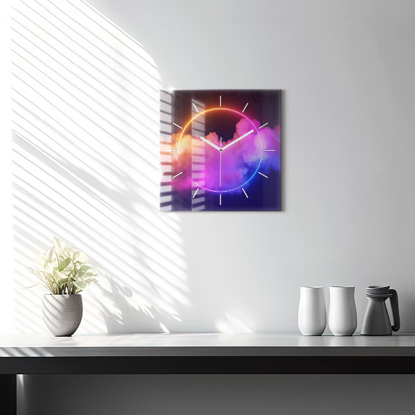 Ceas pătrat de perete din sticlă Abstracția fumului 3D