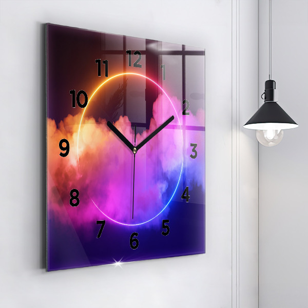 Ceas pătrat de perete din sticlă Abstracția fumului 3D