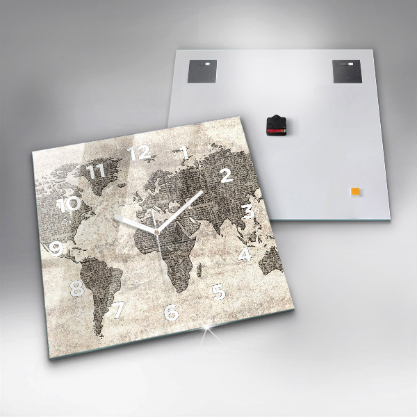 Ceas pătrat de perete din sticlă Harta lumii ziar