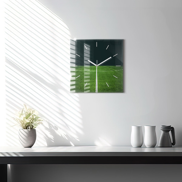 Ceas pătrat de perete din sticlă Teren de fotbal