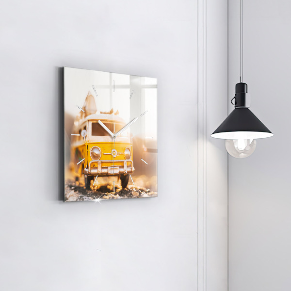 Ceas pătrat de perete din sticlă Masina in vacanta