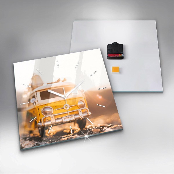 Ceas pătrat de perete din sticlă Masina in vacanta