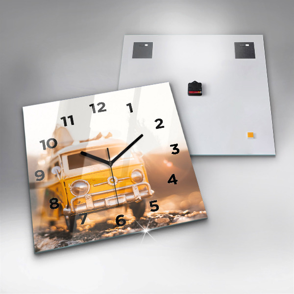 Ceas pătrat de perete din sticlă Masina in vacanta