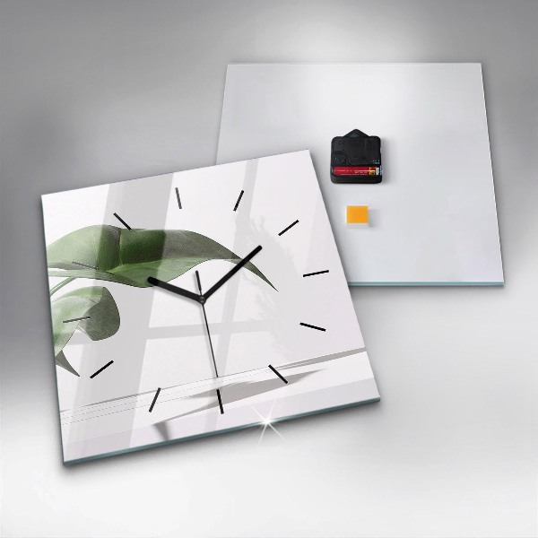 Ceas pătrat de perete din sticlă Frunze abstracte