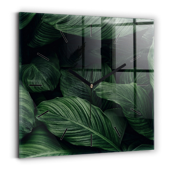 Ceas pătrat de perete din sticlă Monstera tropicală