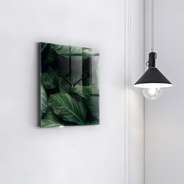 Ceas pătrat de perete din sticlă Monstera tropicală