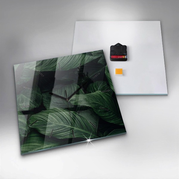 Ceas pătrat de perete din sticlă Monstera tropicală