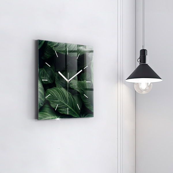 Ceas pătrat de perete din sticlă Monstera tropicală