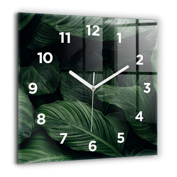 Ceas pătrat de perete din sticlă Monstera tropicală