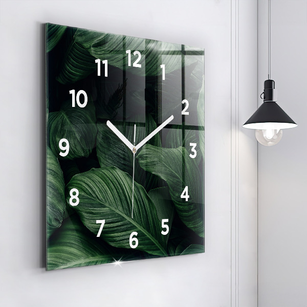 Ceas pătrat de perete din sticlă Monstera tropicală