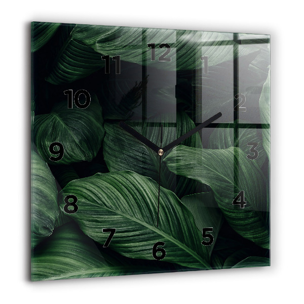Ceas pătrat de perete din sticlă Monstera tropicală