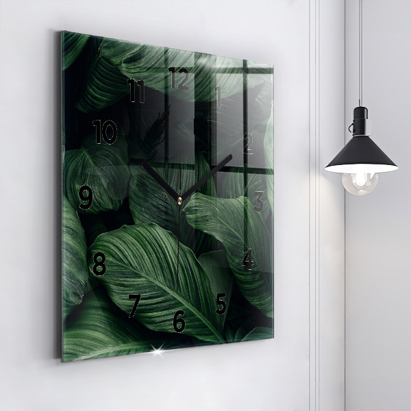 Ceas pătrat de perete din sticlă Monstera tropicală