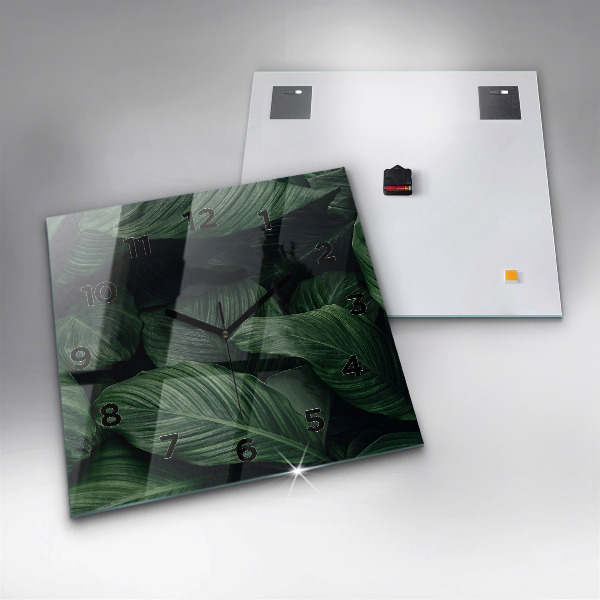 Ceas pătrat de perete din sticlă Monstera tropicală