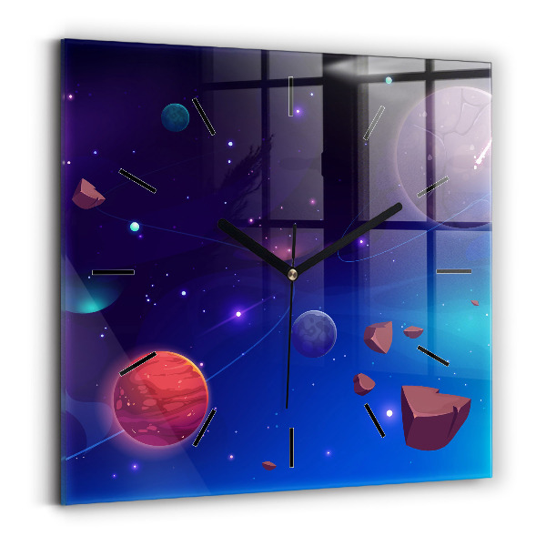 Ceas pătrat de perete din sticlă Planete galaxie
