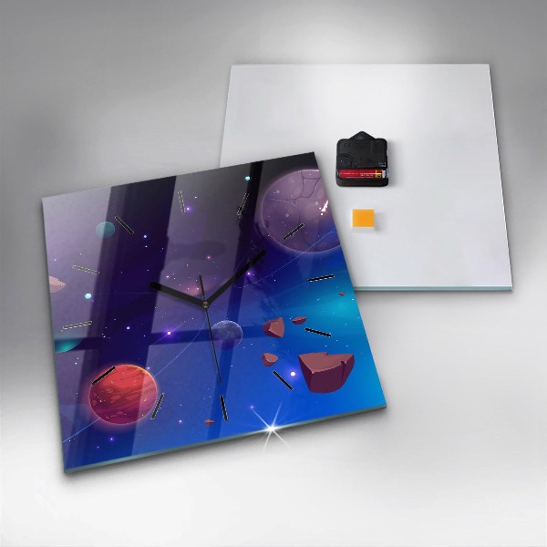 Ceas pătrat de perete din sticlă Planete galaxie