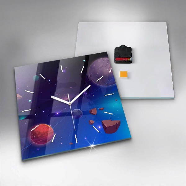 Ceas pătrat de perete din sticlă Planete galaxie