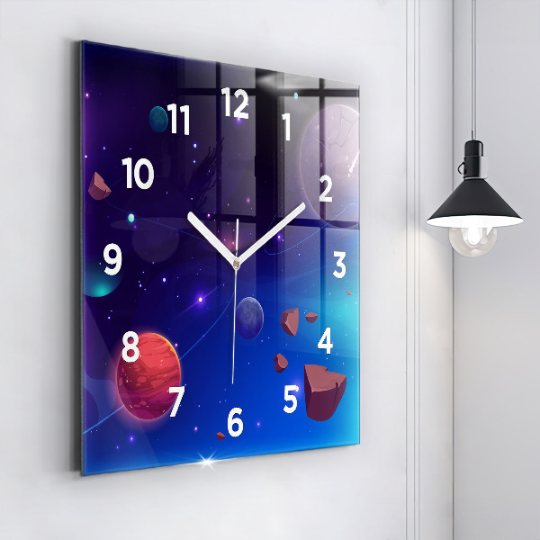 Ceas pătrat de perete din sticlă Planete galaxie