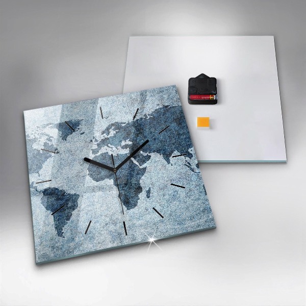 Ceas pătrat de perete din sticlă Harta lumii pictată