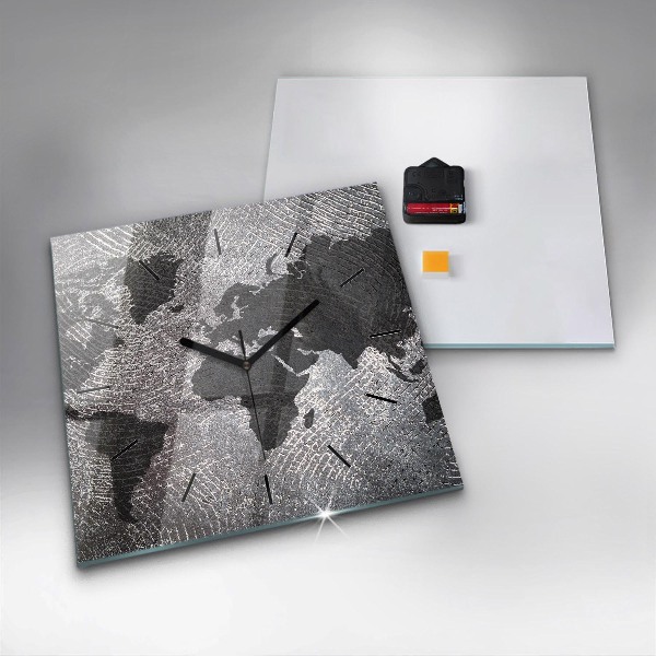 Ceas pătrat de perete din sticlă Harta lumii concrete